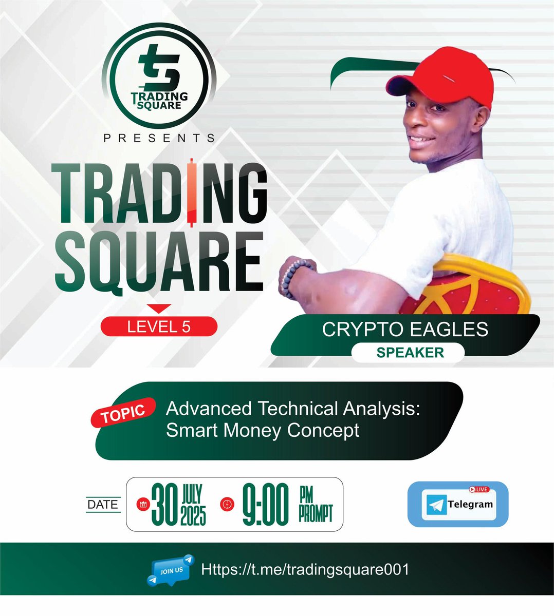 📢Join us this session tonight, a must-know strategy for serious traders! 💼📊

Topic: Advanced Technical Analysis Smart Money Concept👨‍💻

🎙️ Speaker: Crypto Eagle 

📅 Date: 30 July 2025

⏰ Time: 9:00 PM

📍 Venue: Trading Square Telegram Channel