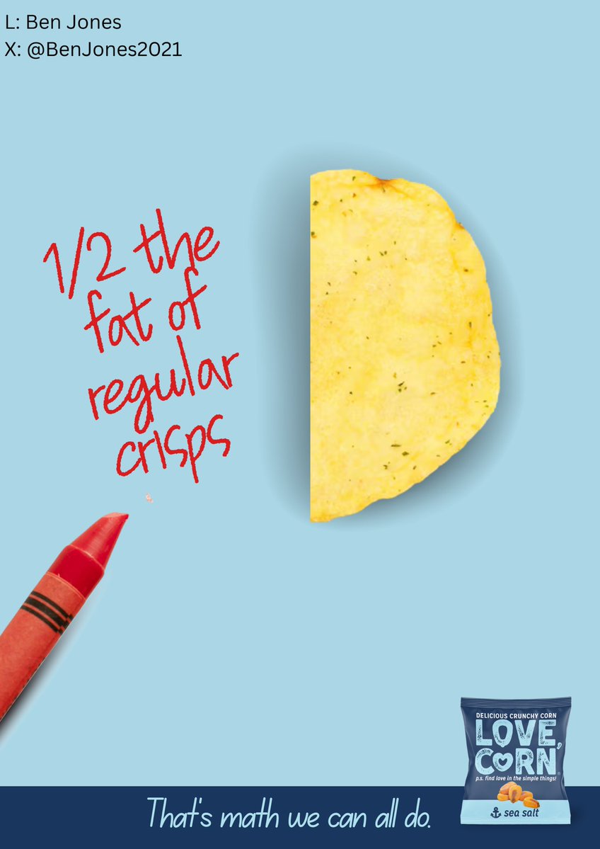 Ben (@benjones2021) on Twitter photo Brief Day 144 - Create posters that show why LOVE CORN is the ultimate lunchbox upgrade — the crunchy, delicious, better-for-you snack that kids love...
@LoveCorn_Snacks #LoveCorn
<a href="/OneMinuteBriefs/">One Minute Briefs ⏱️</a> Brief Day 144 - Create posters that show why LOVE CORN is the ultimate lunchbox upgrade — the crunchy, delicious, better-for-you snack that kids love...
@LoveCorn_Snacks #LoveCorn
<a href="/OneMinuteBriefs/">One Minute Briefs ⏱️</a>