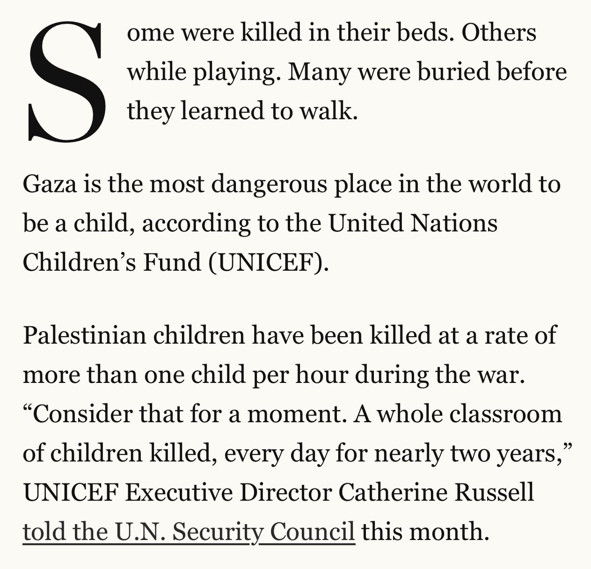 “A whole classroom of children killed, every day for nearly two years.”