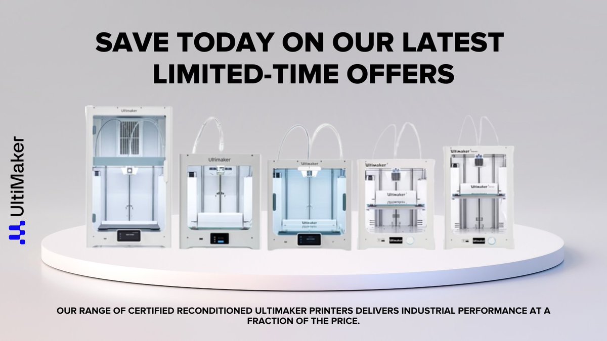 🚨 Big price drops on #Reconditioned3DPrinters!

Pick up trusted <a href="/Ultimaker/">UltiMaker</a> #3DPrinters like the S5 &amp; 2+ Connect – fully serviced with 6-month #Warranty!

#Quality you can count on, for less.
🛒 Shop now: eu1.hubs.ly/H0lZDz70