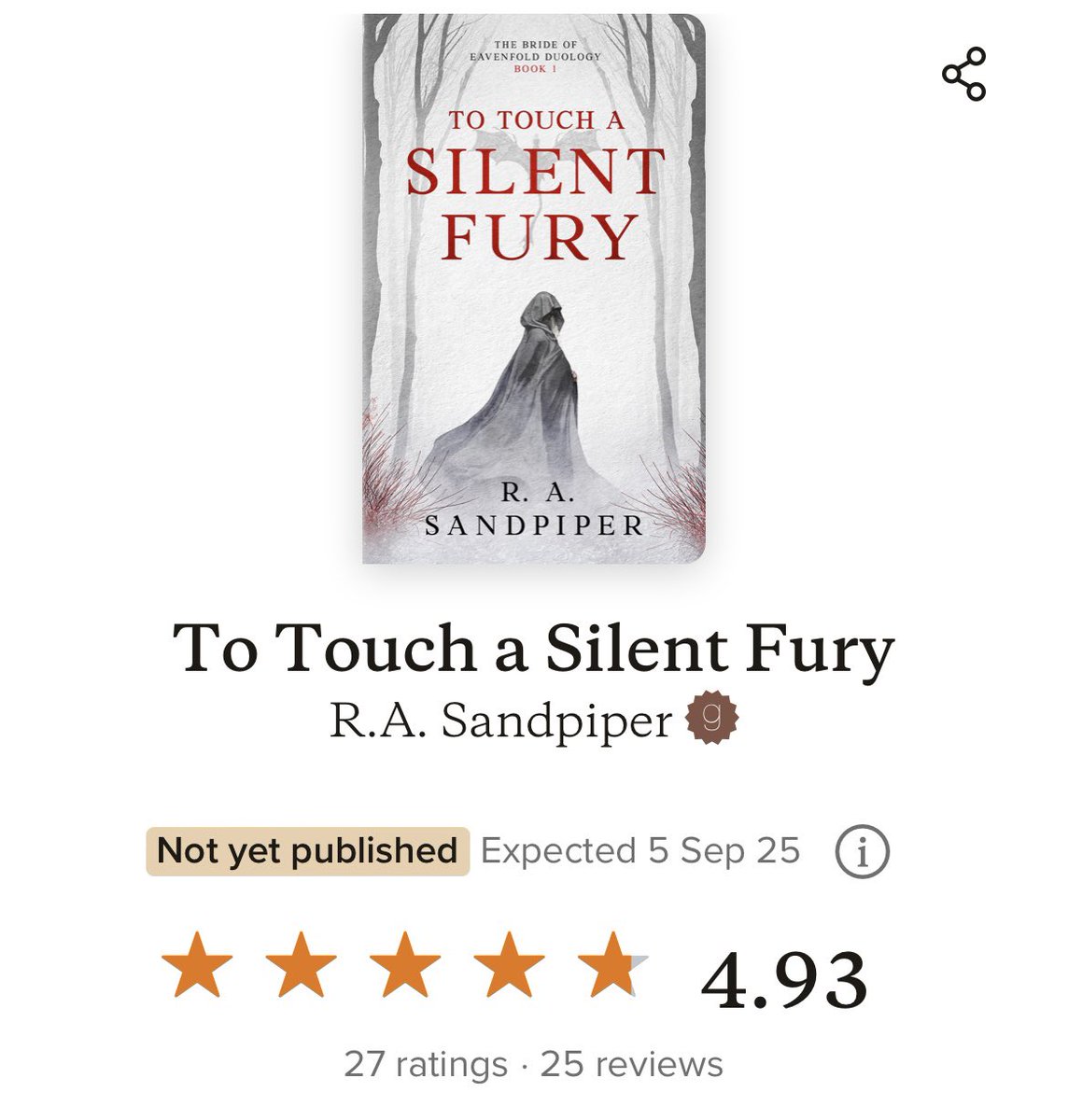 ARCs for To Touch a Silent Fury have been out for 3 days… 

Thank you for 25+ ratings 🥳