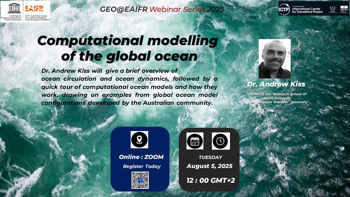 ICTP-EAIFR (@ictpeaifr) on Twitter photo ๐ขUpcoming Webinar on August 5 by Dr. Andrew Kiss.
ยฎ๏ธegister today at: us02web.zoom.us/meeting/registโฆ
๐For more: eaifr.org/events/geo-eaiโฆ || <a href="/ictpnews/">ICTP</a> <a href="/Uni_Rwanda/">University of Rwanda</a> <a href="/our_ANU/">Pedro Aquino</a> <a href="/ANUmedia/">ANU Media</a> <a href="/cecamEvents/">CECAM</a> <a href="/Rwanda_Edu/">Ministry of Education | Rwanda</a> <a href="/RwandaICT/">Ministry of ICT and Innovation | Rwanda</a> <a href="/UNESCO/">UNESCO ๐๏ธ #Education #Sciences #Culture ๐บ๐ณ</a> <a href="/CityofKigali/">City of Kigali</a> #ocean #modeling ๐ขUpcoming Webinar on August 5 by Dr. Andrew Kiss.
ยฎ๏ธegister today at: us02web.zoom.us/meeting/registโฆ
๐For more: eaifr.org/events/geo-eaiโฆ || <a href="/ictpnews/">ICTP</a> <a href="/Uni_Rwanda/">University of Rwanda</a> <a href="/our_ANU/">Pedro Aquino</a> <a href="/ANUmedia/">ANU Media</a> <a href="/cecamEvents/">CECAM</a> <a href="/Rwanda_Edu/">Ministry of Education | Rwanda</a> <a href="/RwandaICT/">Ministry of ICT and Innovation | Rwanda</a> <a href="/UNESCO/">UNESCO ๐๏ธ #Education #Sciences #Culture ๐บ๐ณ</a> <a href="/CityofKigali/">City of Kigali</a> #ocean #modeling