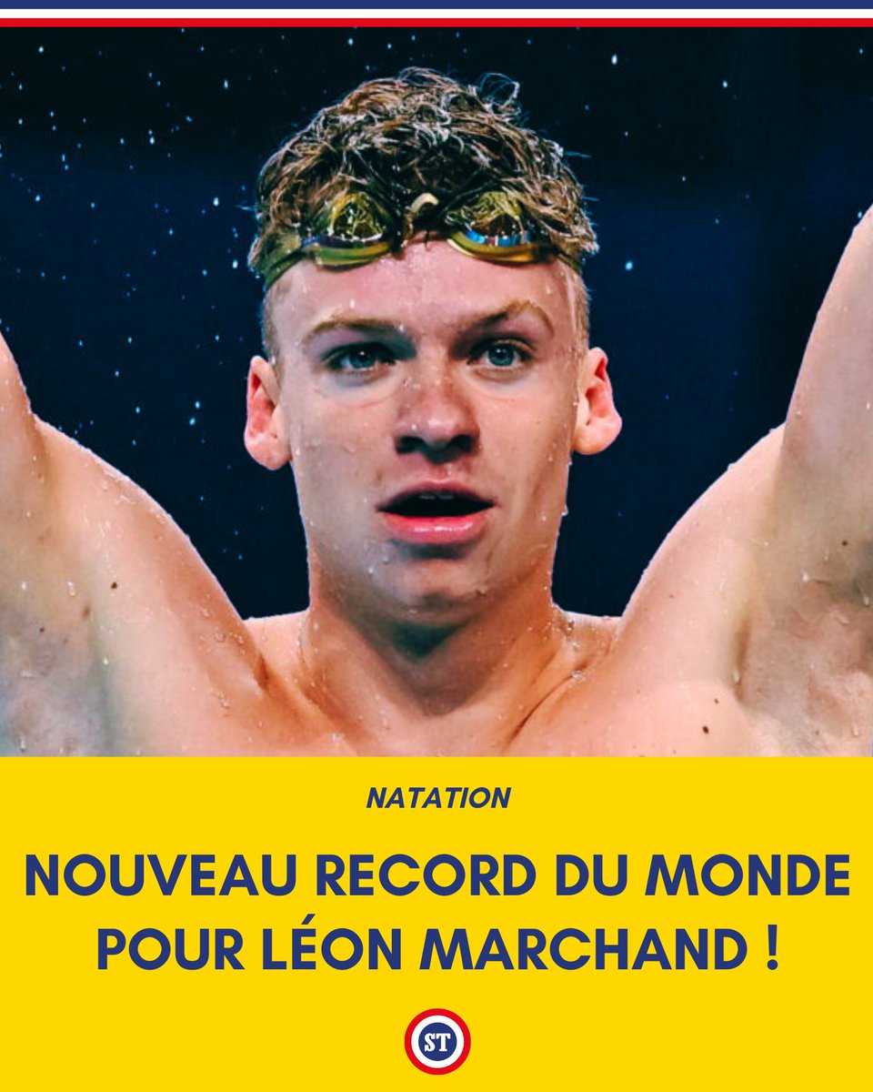 sportricolore's tweet photo. 🇫🇷 NOUVEAU RECORD DU MONDE DU 200M 4 NAGES POUR LÉON MARCHAND ❤️

1:52:69 ⏱️

STRATOSPHÉRIQUE 🔥 https://t.co/MlsHsM4usZ