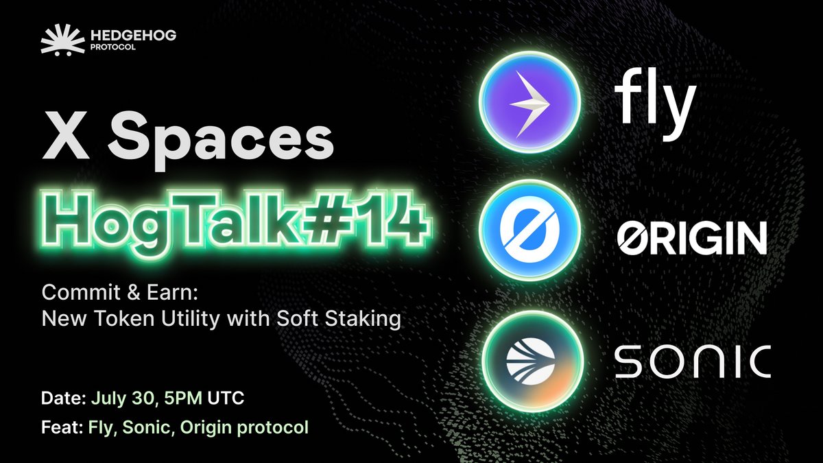 Today at 5PM UTC we go live with <a href="/SonicLabs/">Sonic Labs</a> <a href="/flytrade_/">Fly (prev. Magpie Protocol)</a>  and <a href="/OriginProtocol/">Origin Protocol</a> to talk New Token Utility with Soft Staking!

The game has changed, the farming has started, fasten your seatbells, grab your coffee and tune in! 🎙️

👇x.com/i/spaces/1lPKq…