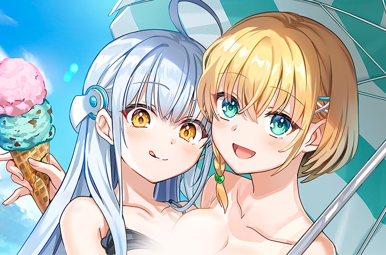 【おしらせ】
 CUFFSさんの夏のグッズ通販2025にて、「サメと生きる七日間」くーこ＆保城麗水 B2タペストリーを描かせて頂きました！ ぜひよろしくお願いします。
cuffs.co.jp/main/store/202…
