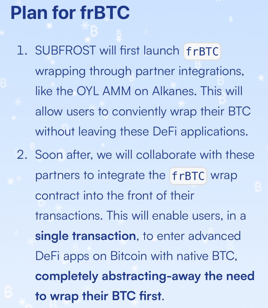 frBTC is like WBTC, with less trust assumptions and more integration opportunities, on the Bitcoin blockchain.

DMs are open for app partnerships 🤝

Launch date announcements coming soon.