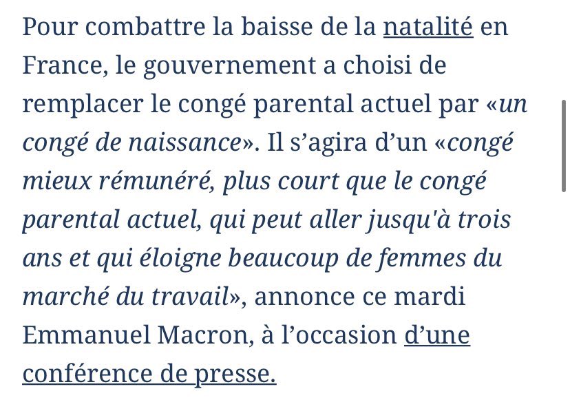 Alors que Macron a annoncé  supprimer le congé parental de 3 ans pour le remplacer par un congé naissance de 6 mois pour que les femmes reviennent + vite au travail, le gouvernement Espagnol 🇪🇸 rallonge le congé parental à 19 semaines et 32 pour les familles monoparentales.