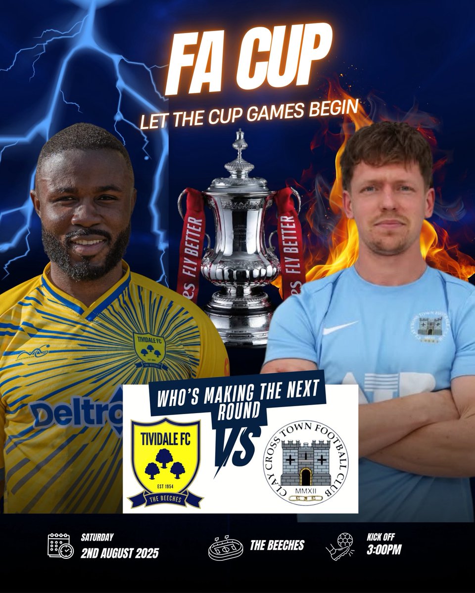 🔥 FA CUP – THIS SATURDAY 🔥

This Saturday we kick off our season by welcoming Clay Cross Town to The Beeches in the Emirates FA Cup! It’s a huge fixture to open the campaign – and we’d love to see the whole football community come together to support local football.

📣 A shout