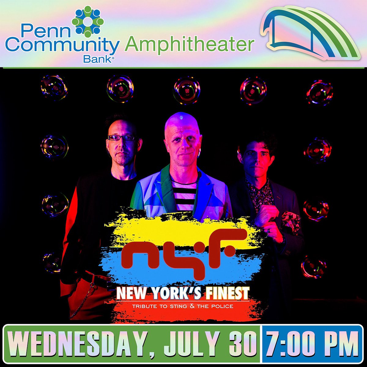 New York’s Finest: Tribute to Sting and the Police
Wednesday, July 30, 2025
Penn Community Bank Amphitheater
2400 Byberry Road
Bensalem, PA 19020
7:00 PM
6:00 PM Gates / Admission Booths
5:30 PM Gates for Season Pass Holders

pcbaevents.com