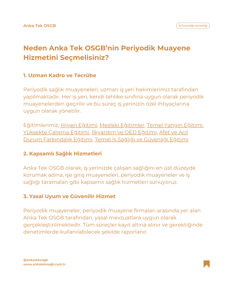 📢 İş Yerinde Güvenlik ve Sağlık İçin Kapsamlı Yaklaşım: Acil Durumlar ve Periyodik Muayeneler

Detaylı bilgi ve danışmanlık için web sitemizi ziyaret edebilir veya bizimle iletişime geçebilirsiniz: ankatekosgb.com.tr/periyodik-sagl…