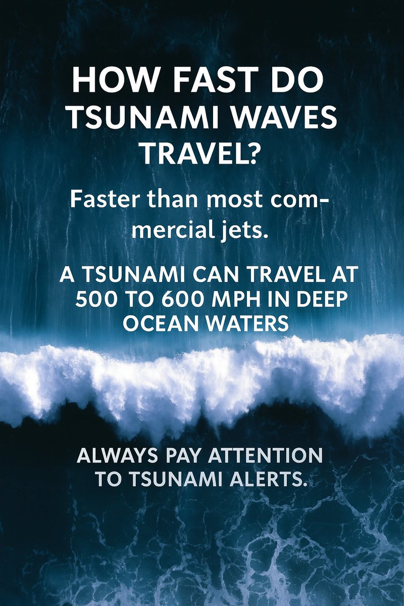 A tsunami can cross the entire Pacific Ocean in under 8 hours.

After yesterday's M8.8 earthquake near Russia, waves raced toward California at ~500 mph, slowing to less than 30mph when reaching the coast.

#Tsunami #Earthquake #California #DisasterPreparedness