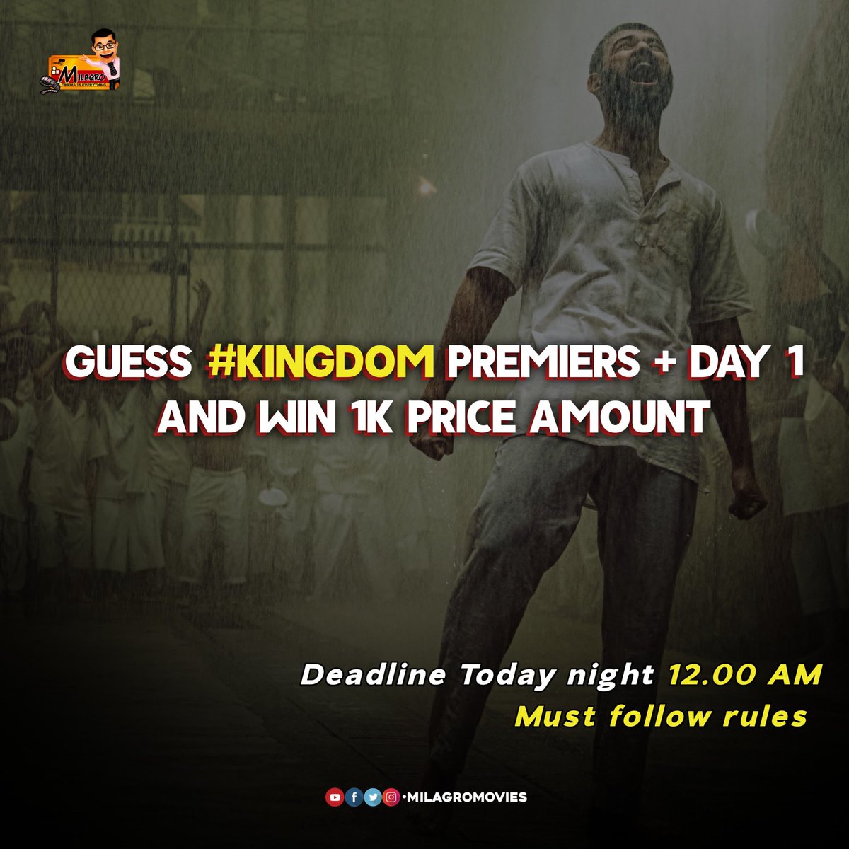 MilagroMovies (@moviesmilagro) on Twitter photo #Kingdom Guess USA Premieres + Day 1 collection and win ₹1K prize money!
✅ Must follow <a href="/MilagroMovie/">MilagroMovies</a>
🔁 RT this tweet
⏰ Deadline: Tomorrow 12 AM IST
#KingdomMANAMKODTHUNAM #Kingdom Guess USA Premieres + Day 1 collection and win ₹1K prize money!
✅ Must follow <a href="/MilagroMovie/">MilagroMovies</a>
🔁 RT this tweet
⏰ Deadline: Tomorrow 12 AM IST
#KingdomMANAMKODTHUNAM