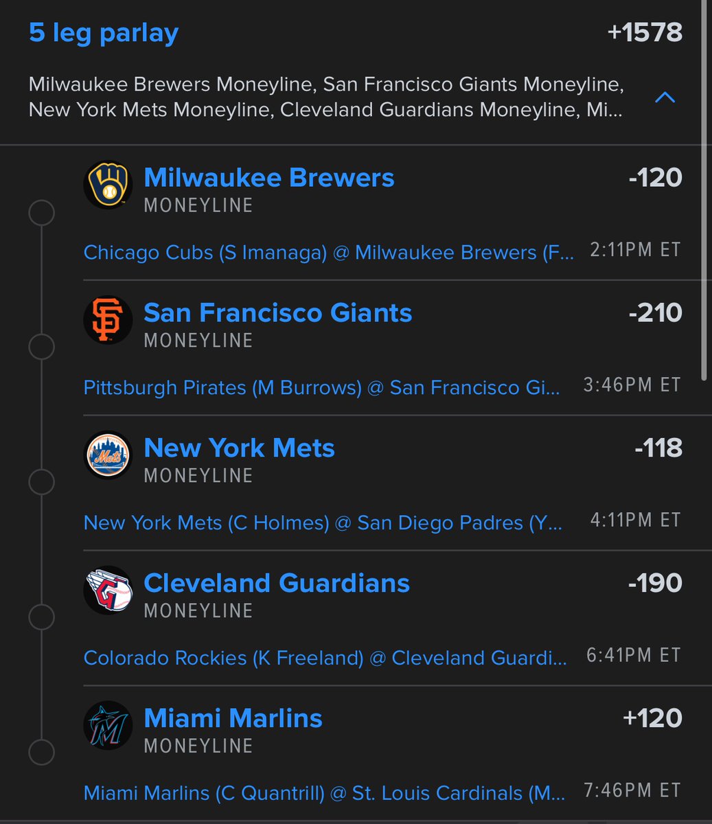 5 Leg MLB ML Parlay

Good Luck If Tailing🍀