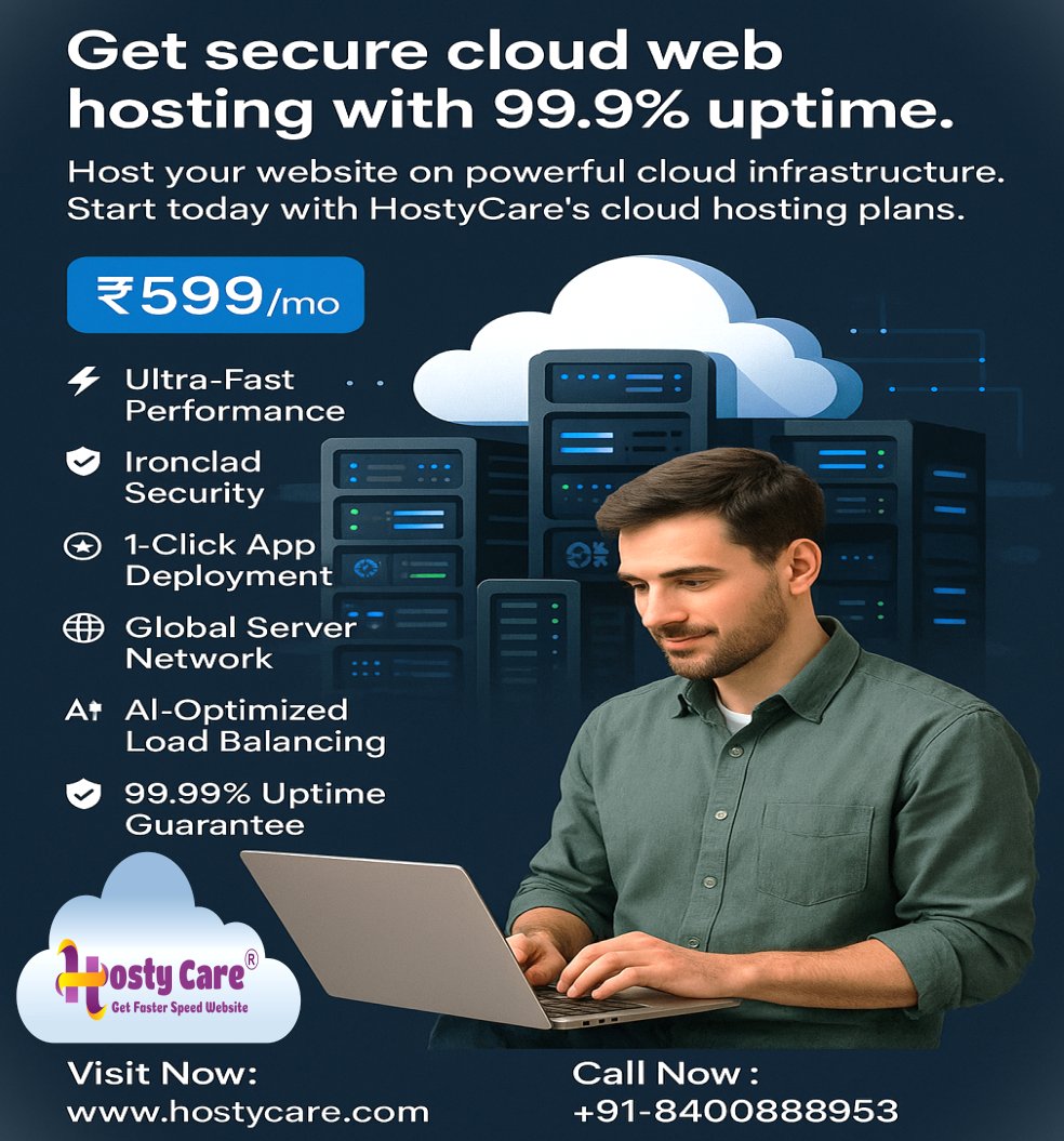 hostycare's tweet image. ☁️ Upgrade to Cloud Hosting that never lets you down — with 99.99% uptime &amp;amp; rock-solid performance!

🤩Just ₹599/mo for peace of mind and peak performance!

🌐 hostycare.com
📞 +91-8400888953

#HostyCare #CloudWebHosting #SecureHosting #CloudServerIndia #99Uptime