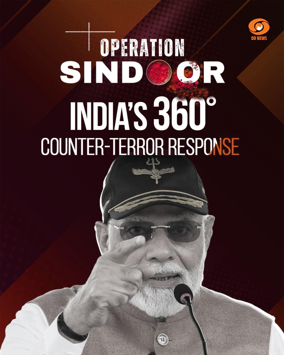 DDNewslive's tweet image. Operation Sindoor isn’t just retaliation, it’s India’s doctrine of precision and power.

-100+ terrorists neutralized
-Terror camps dismantled
-Global pressure on terror funding

This is New India — bold, intelligent, and unshakable.

#OperationSindoor #NewIndia #IndiaStrikesBack