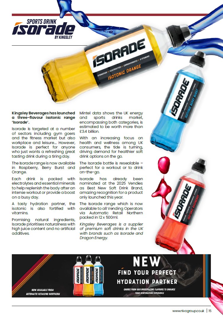 NIVO Vending Group (@nivoltd) on Twitter photo Your perfect hydration partner: Isorade! ⚡⚡⚡
An isotonic drink packed with vitamins and electrolytes, discover total hydration from Kingsley Beverages on page 15 of the NIVO July Insider: nivogroup.co.uk/insider/
#Vending #Isotonic #Hydration #Sports <a href="/KingsleyBevInt/">Kingsley Beverages</a> Your perfect hydration partner: Isorade! ⚡⚡⚡
An isotonic drink packed with vitamins and electrolytes, discover total hydration from Kingsley Beverages on page 15 of the NIVO July Insider: nivogroup.co.uk/insider/
#Vending #Isotonic #Hydration #Sports <a href="/KingsleyBevInt/">Kingsley Beverages</a>