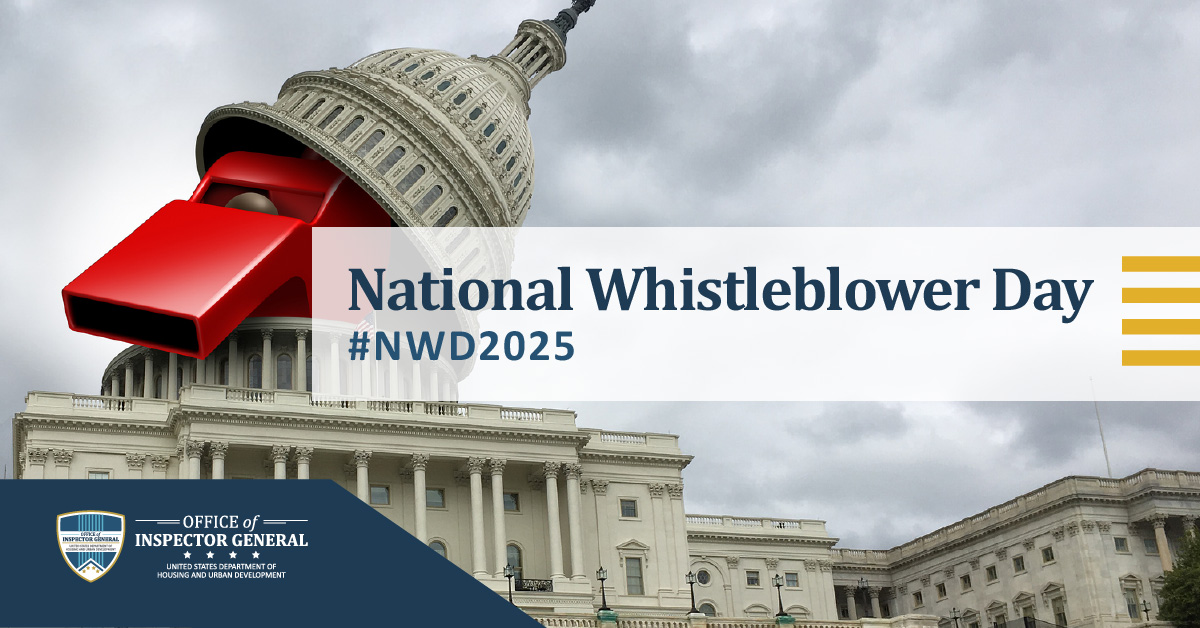 It’s #NationalWhistleblowerDay and HUD OIG is celebrating those who contribute to stopping fraud and corruption. Normal, everyday people who step up. Thank you! Learn more about #whistleblower protections here: hudoig.gov/whistleblower-…