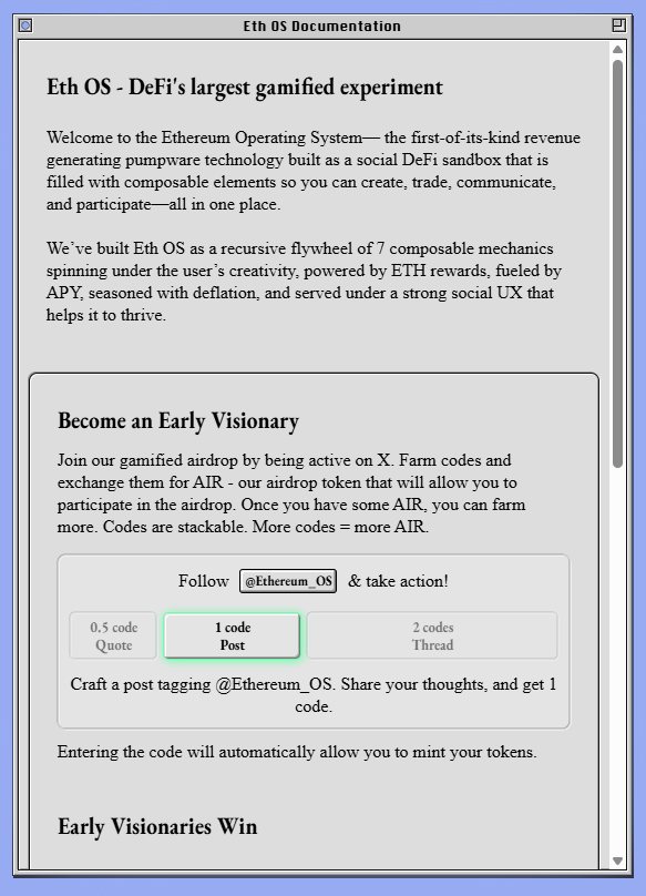 drew_nft's tweet photo. Get $AIR from @Ethereum_OS 

Ethos is the first of its kind revenue generating DeFi pumpware built as a social DeFi sandbox that is filled with composable elements so you can create, trade, communicate, and participate all in one place.

How to join?
- Get codes from post on X. (QRts, post or threads)
- Each code earn 200k $AIR
- Say "GM" on ethos site

LFG @Ethereum_OS 🚀