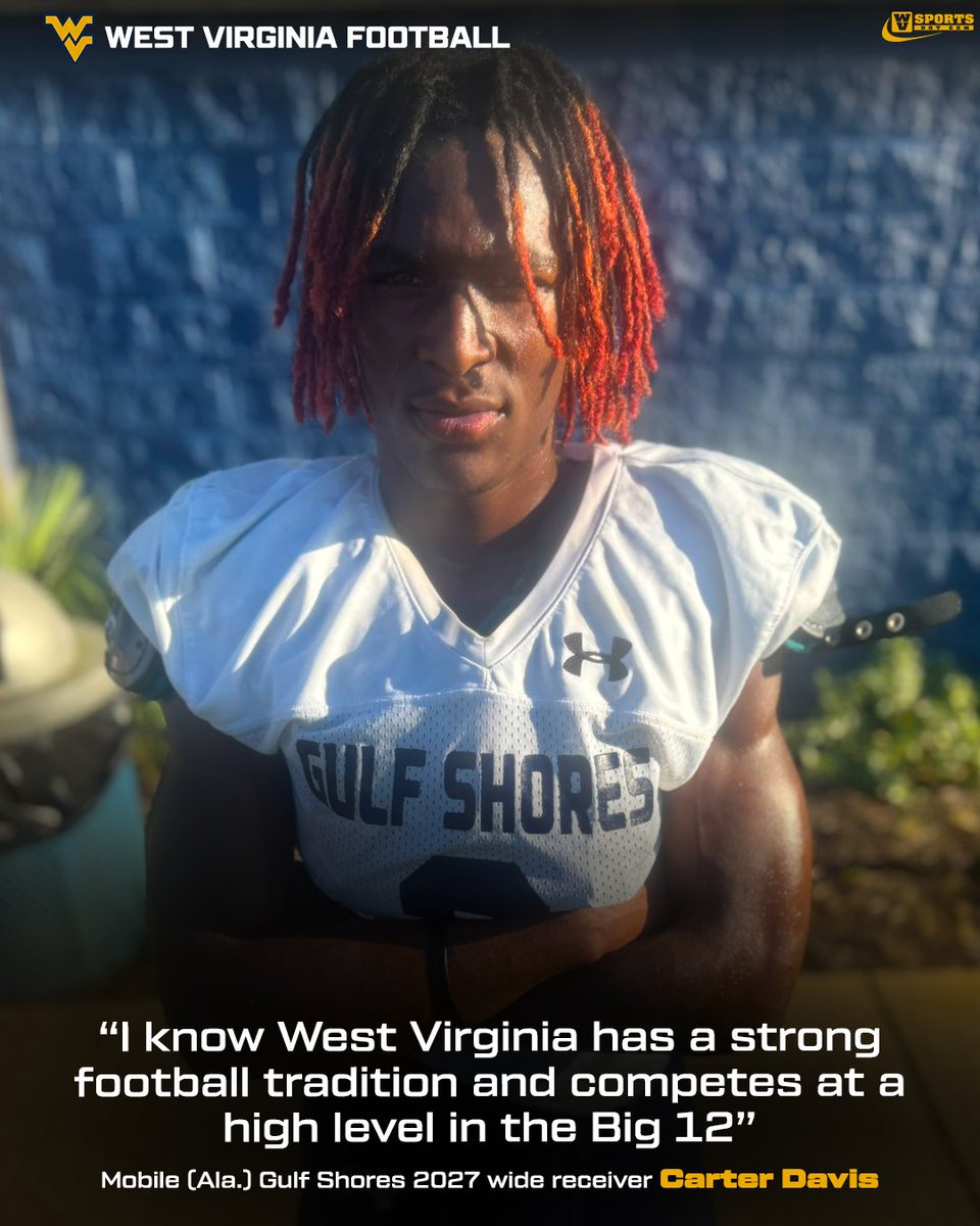 2027 WR Carter Davis is eyeing a visit to #WVU after earning an offer in June. The Alabama standout is drawn to the program's tradition and wants to learn more on a campus stop. <a href="/PresidentCRT3R/">Carter “President” Davis</a> 

Interview 👉 gowvu.us/eze