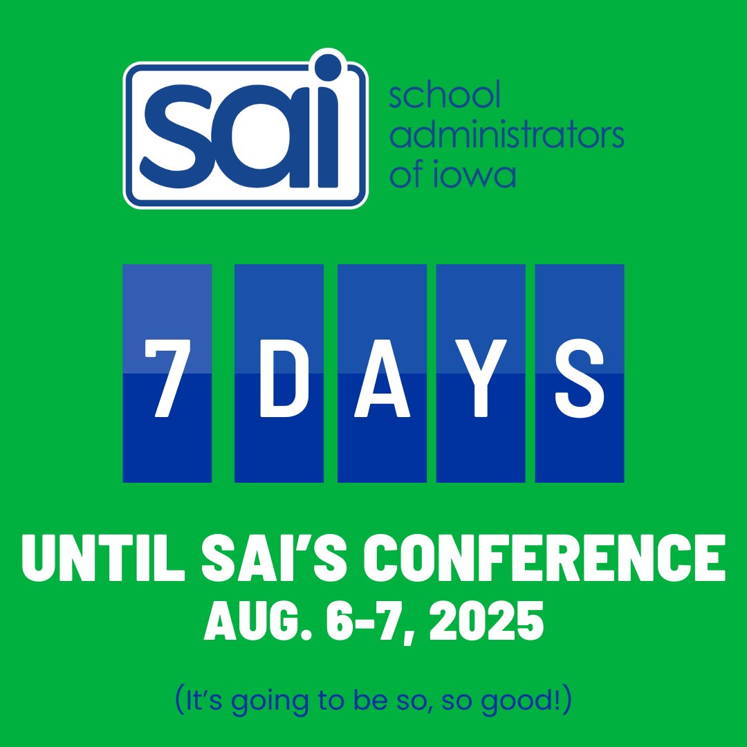 One week. We can't wait to see you in just seven more days. Come celebrate SAI's 50th annual conference in Des Moines. See you soon!  #SAI50Conf25 #2025SAIconference #50years