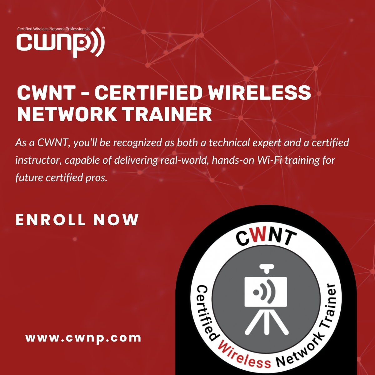 Become a Certified Wireless Network Trainer (CWNT®)
Train. Lead. Inspire. 💡

Are you passionate about wireless networking and love teaching others? The CWNT certification is your gateway to becoming an official instructor for CWNP courses, delivered through Authorized Learning