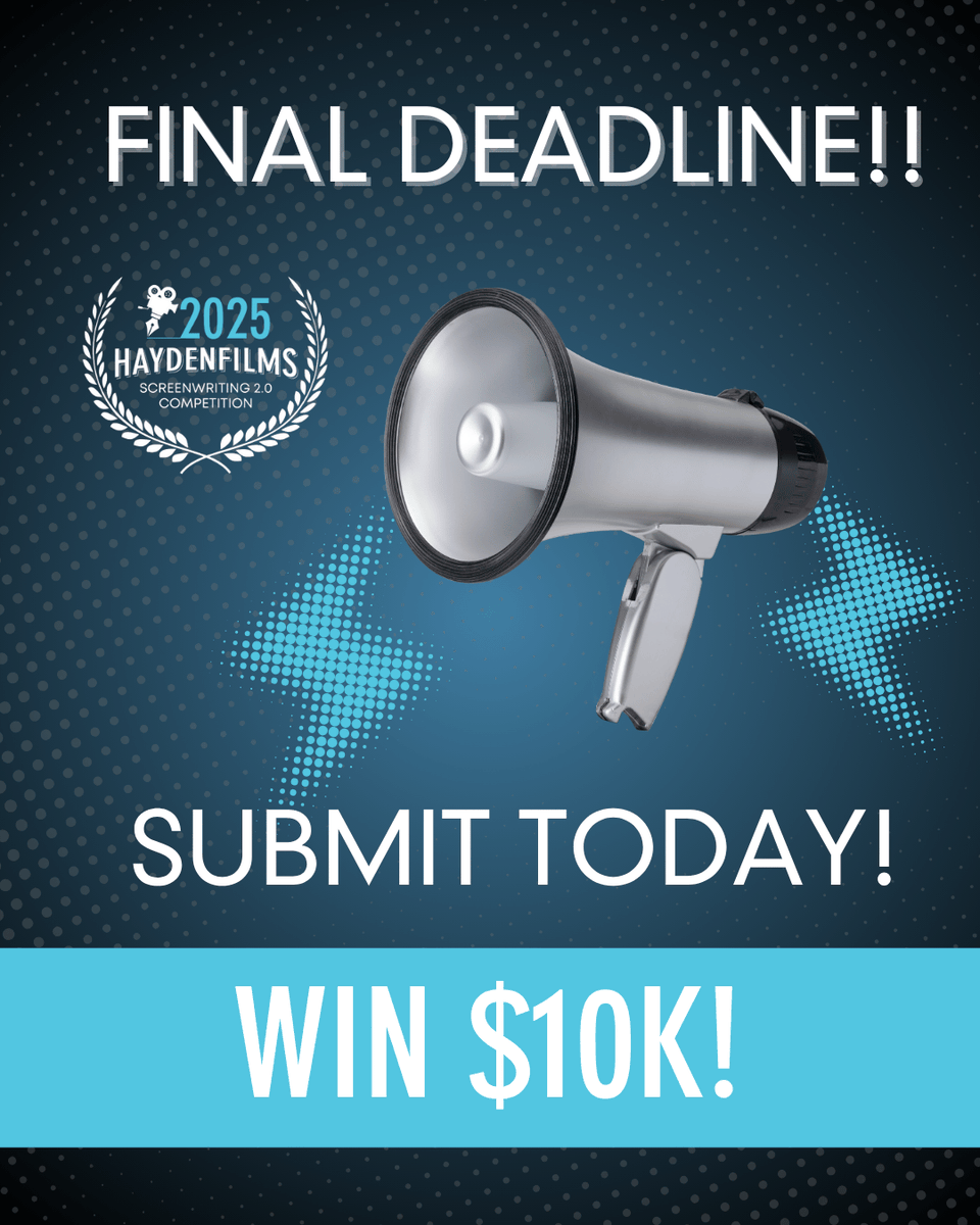 Haydenfilms's tweet image. Tomorrow is the very last day to submit to the Haydenfilms 2.0 Screenwriting Competition! 

filmfreeway.com/Haydenfilms

#ScreenwritingCompetition #FinalDeadline #Haydenfilms #Writers #Screenwriting #Screenwriter #Screenwriters #Storytelling #Film #Cinema #FilmCommunity