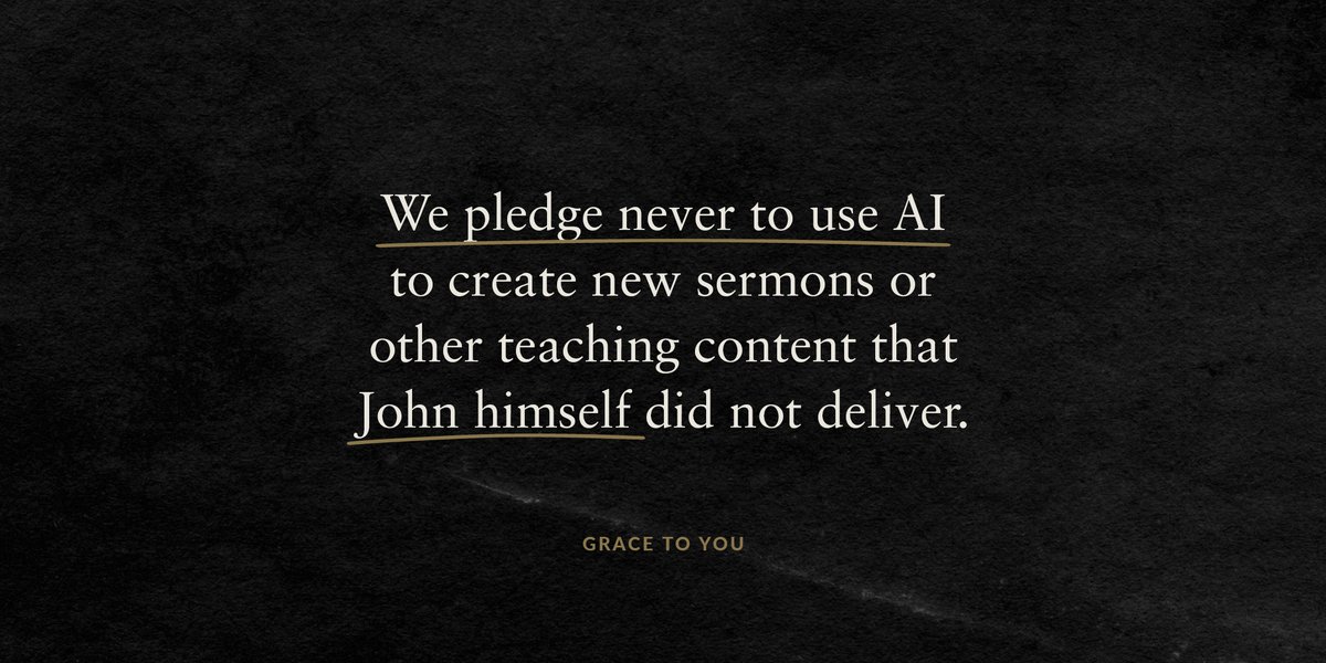 AI has emboldened &amp; unleashed countless frauds imitating John MacArthur. We will never compromise the integrity of his ministry or the teaching of God’s Word by presenting anything to you that he did not actually preach. To read our full statement on AI: linktr.ee/gracetoyou
