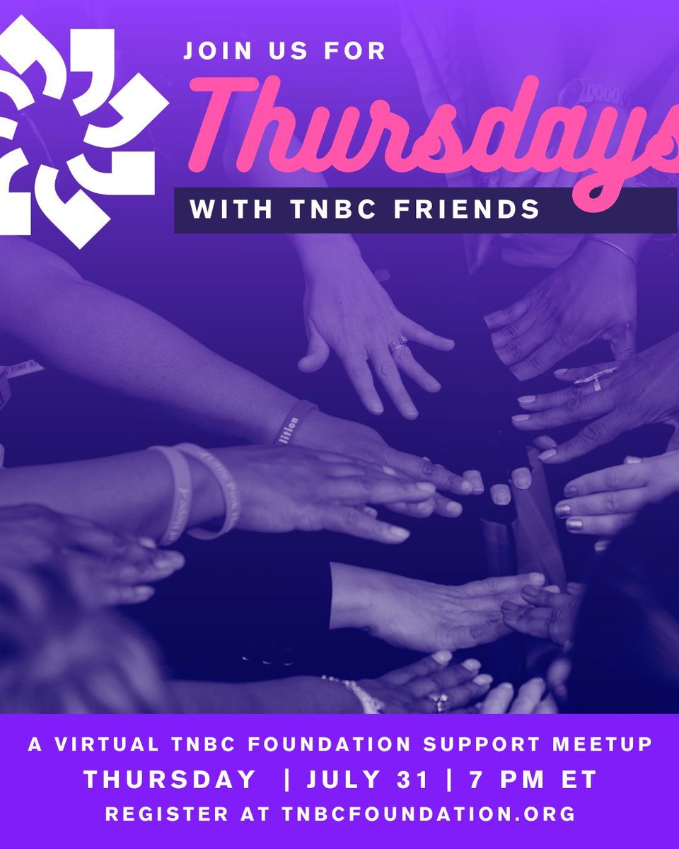 Triple Negative Breast Cancer Foundation (@tnbcfoundation) on Twitter photo TOMORROW, July 31 at 7 PM ET
Join guest moderator <a href="/erinleeperkins/">Erin Lee Perkins</a> + our TNBC community for Thursdays with TNBC Friends—a safe, supportive space to connect + share. 💜
📝 Register: tnbcfoundation.org
#TNBCFoundation #TNBC #CancerSupportGroup TOMORROW, July 31 at 7 PM ET
Join guest moderator <a href="/erinleeperkins/">Erin Lee Perkins</a> + our TNBC community for Thursdays with TNBC Friends—a safe, supportive space to connect + share. 💜
📝 Register: tnbcfoundation.org
#TNBCFoundation #TNBC #CancerSupportGroup