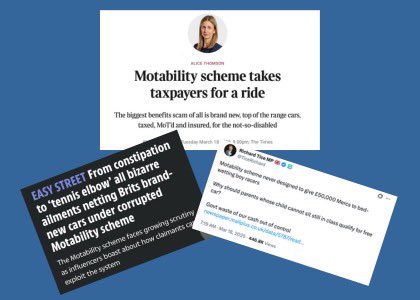 I’m a bit late to the party, but I have no doubt the Motability furore ain’t going anywhere…🫣

So here’s a handy FAQ🧵debunking the myths and headlines

You've probably seen the outrage:

"Free cars!"
"Scroungers!"
"Gaming the system!"

But what’s actually true?

1/30