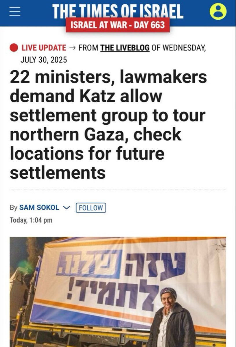 Ministers say the north is “empty of Gaza residents… [it is] no longer a geographical area” and “it has become part of the land of Israel.” They are preparing to infiltrate settlers with the support of the military. Settler colonial genocide.