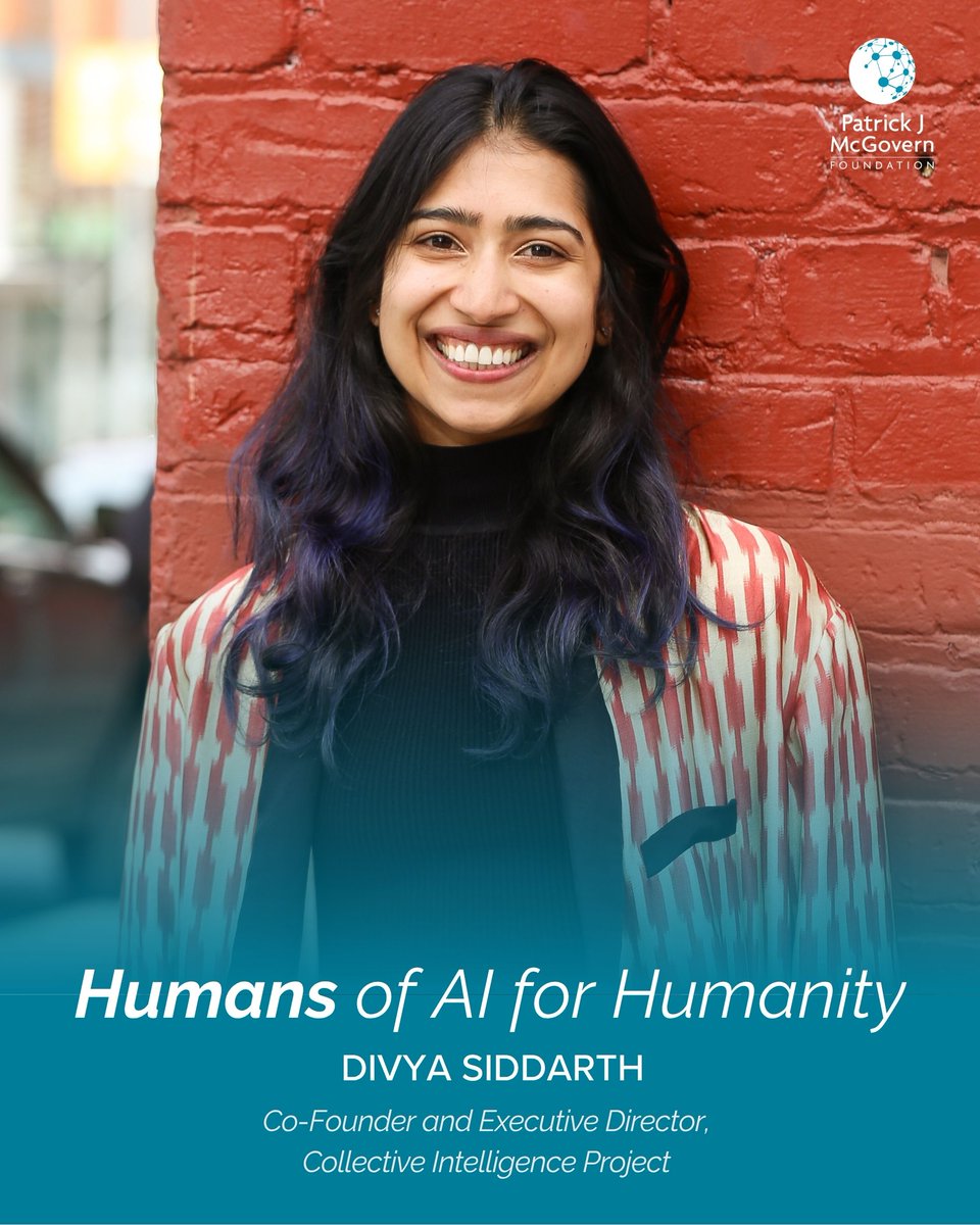 Patrick J McGovern Foundation (@pjmfdn) on Twitter photo #AI will impact us all. Divya Siddarth co-founded <a href="/collect_intel/">Collective Intelligence Project</a> to ensure everyone has a say in how it gets built. Through global civic dialogues, she is bringing public input to the forefront of our AI future. Learn more in our latest blog post: loom.ly/HmZ0tSw #AI will impact us all. Divya Siddarth co-founded <a href="/collect_intel/">Collective Intelligence Project</a> to ensure everyone has a say in how it gets built. Through global civic dialogues, she is bringing public input to the forefront of our AI future. Learn more in our latest blog post: loom.ly/HmZ0tSw