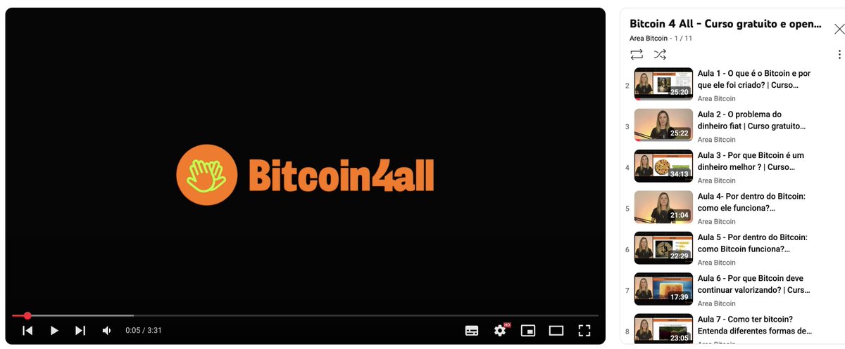 Galera, passando pra lembrar que temos um curso gratuito sobre Bitcoin com 4h de duração disponível no youtube e na plataforma da <a href="/areabitcoin/">Area Bitcoin</a> pra qualquer pessoa que queira aprender. Compartilhem:
youtube.com/watch?v=pTgQ6Z…