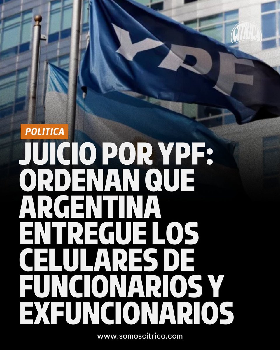 📱🇺🇸 Juicio por YPF: la jueza Loretta Preska ordenó que Argentina entregue los celulares de funcionarios y exfuncionarios.
El Gobierno denunció una “violación a la soberanía” y avisó que apelará.
📲 Leé la nota completa en somoscitrica.com
#YPF #FondosBuitre #Preska