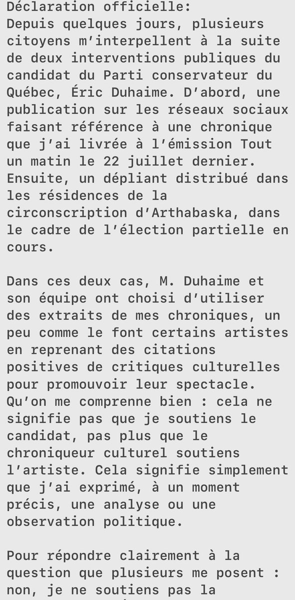 AlainRayes's tweet photo. Déclaration officielle dans le cadre de l’élection partielle d’Arthabaska 🗳️ https://t.co/CWRgvLbPop