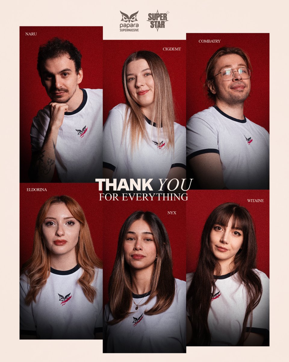 📢 Papara SuperMassive’te veda zamanı!

Organizasyon, içerik üreticisi ekibiyle yollarını ayırdığını duyurdu.

👋 Veda edilen isimler:
Naru
ÇiğdemT
Combatry
Eldorina
Nyx
Witaine

#PaparaSuperMassive | #VALORANT | #SUPWIN | #Esporyum