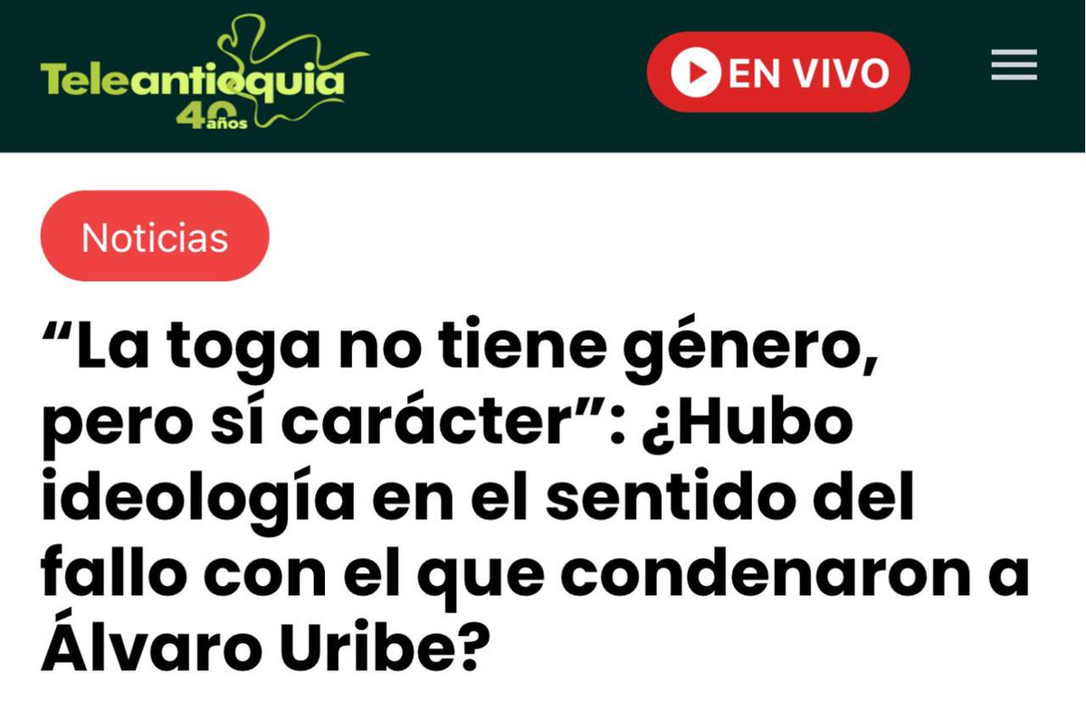 Lo que faltaba: que se reste altura al fallo sobre Uribe porque la jueza Sandra Heredia dijo que dentro del proceso varias mujeres enfrentaron ataques machistas.

¿En serio les parece ideología? Absurdo. Es claro: las mujeres han hecho historia y no necesitan que nadie lo valide.