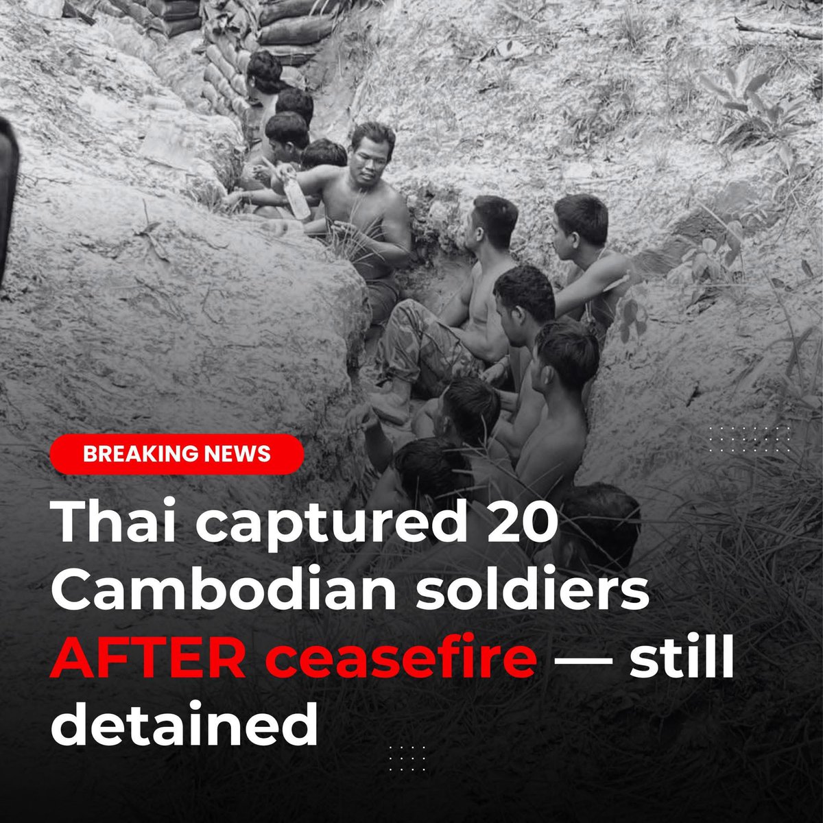 BormeiO2's tweet image. After the ceasefire, Thailand captured 20 Cambodian soldiers and still refuses to release them.
This is not peace. This is aggression.
#JusticeforCambodia.
#ExposeThailandLies
#FreeCambodianSoliders