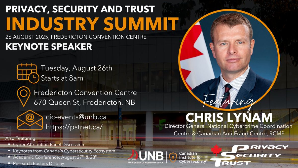 🌟Speaker Spotlight: Chris Lynam at the #PST2025 Industry Summit 

🛡️Taking Public-Private Collaboration in combatting Cybercrime to the next level: Perspectives from the RCMP’s National Cybercrime Coordination Centre

📅Aug 26, Fredericton, NB
 🔗 site.pheedloop.com/event/PST2025/…
