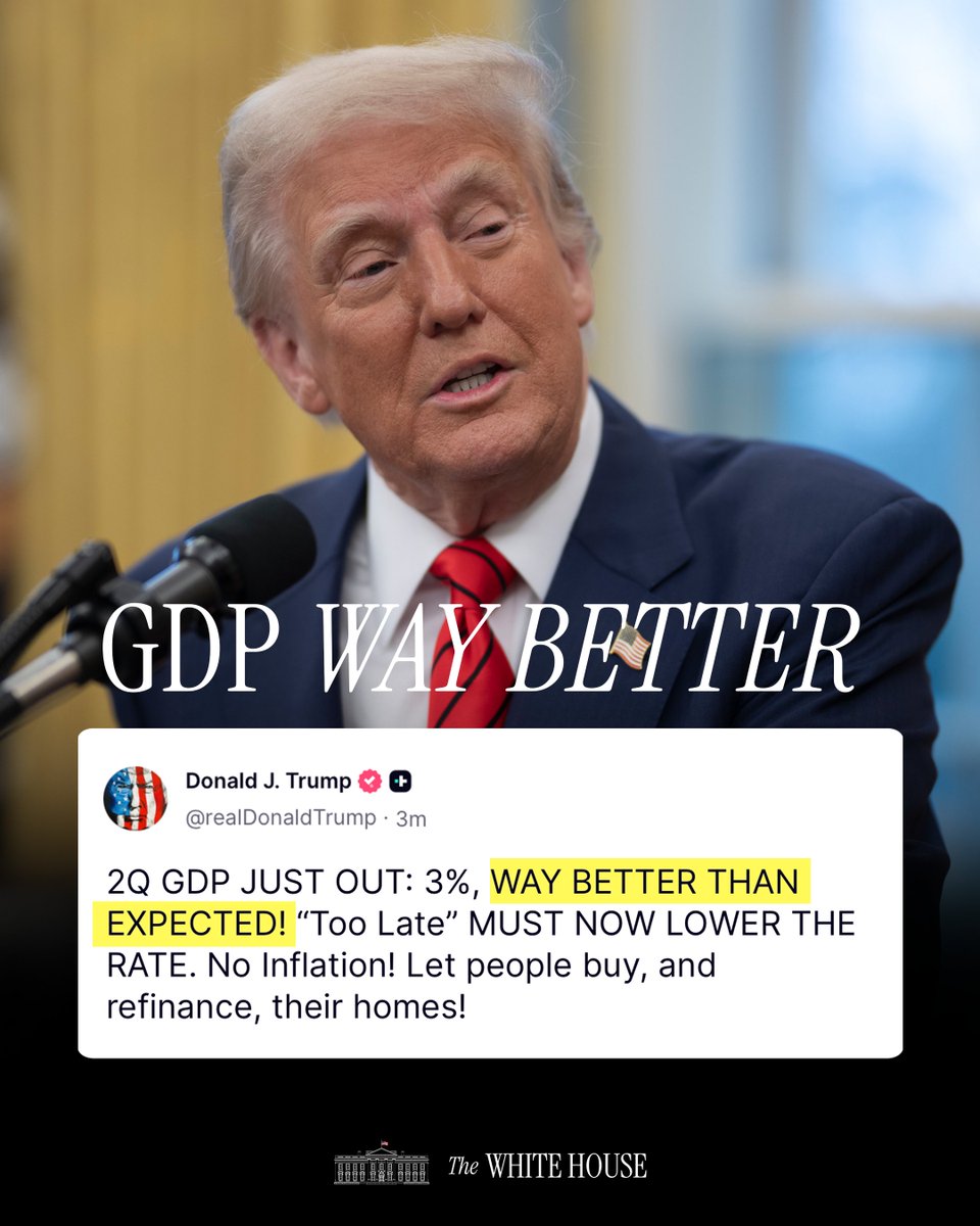 🚨 JUST OUT: Q2 GDP shatters expectations, with the economy growing at 3%. 

CRUSHING it! 💪
