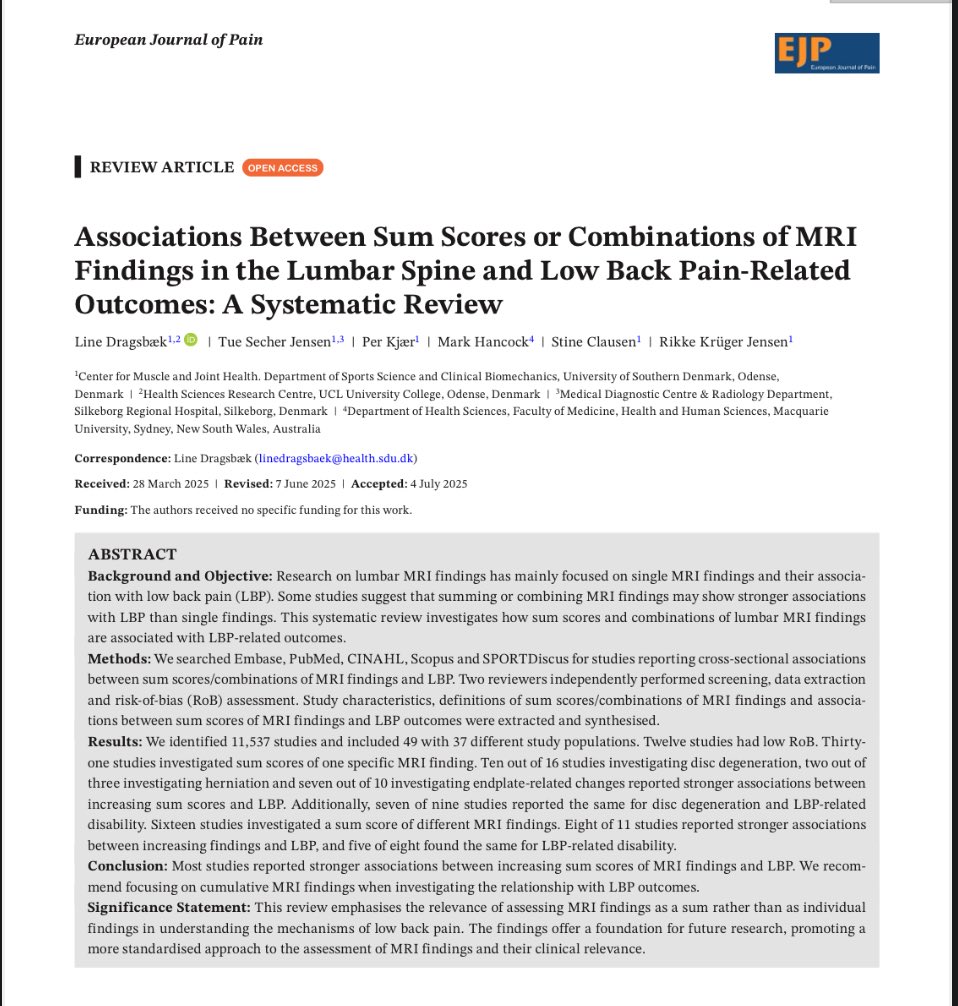New systematic review confirms AGAIN the findings of Brinjikji et al. 2015. Multiple findings on MRI are CORRELATED with pain. I wrote about it a while ago (link in comments).