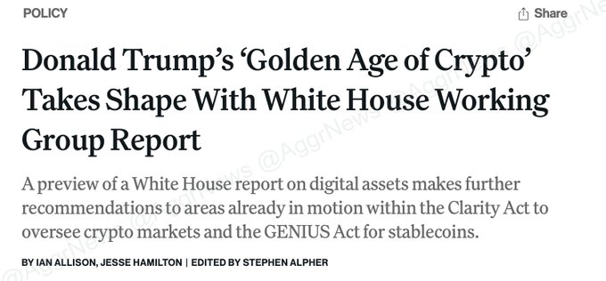 🚨BREAKING : TRUMP ADMINISTRATION EMBRACES DEFI IN UPCOMING REPORT: COINDESK

Administration report preview lacks details on bitcoin stockpile plans and calls for guidance on CAMT and de minimis tax