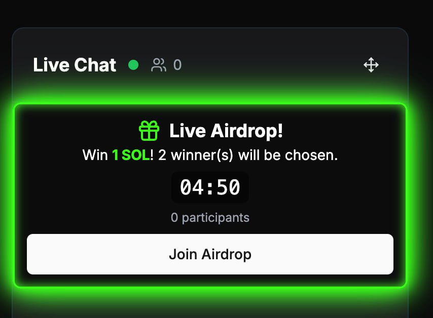 liveonbags's tweet photo. Update:

- Streamers can now host airdrops to their chat! (native token support coming soon) https://t.co/j2wbR3Oyz7