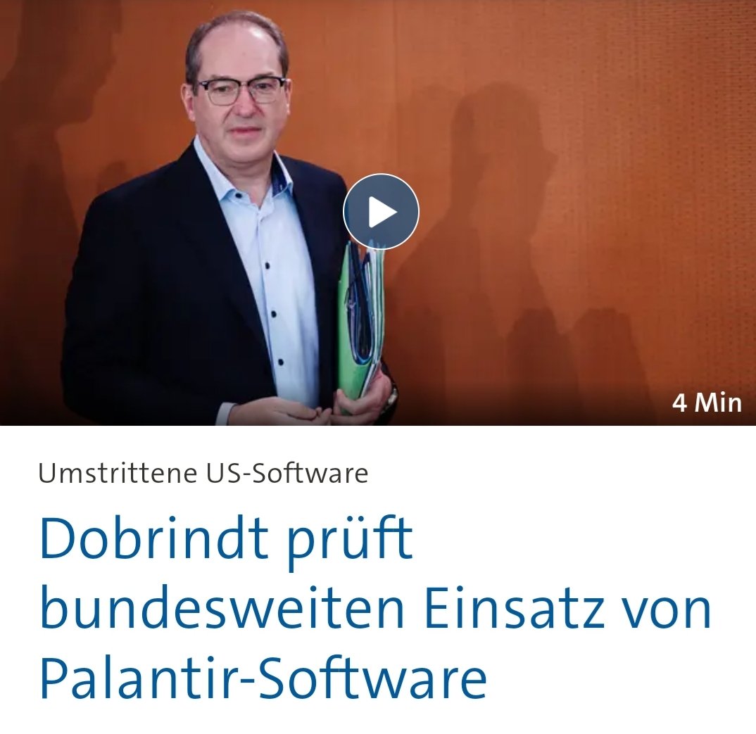 Was gibt es da zu prüfen?

#Palantir wird von einem Menschhasser kontrolliert, der die Demokratie abschaffen will und den Faschismus in den USA unterstützt. Natürlich wird sich die dem MAGA-Kult verfallene #CDU/#CSU für die Überwachungssoftware aussprechen.
/PM