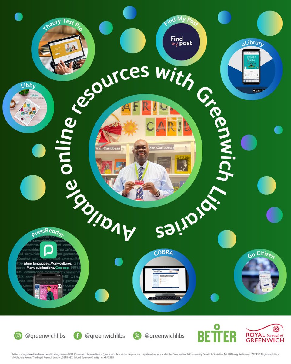 Did you know there are a variety of online resources available with your #Greenwich Library card? Including uLibrary, Libby, Theory Test Pro, PressReader, Find My Past, COBRA, Go Citizen and more! Browse the selection of eResources here: bit.ly/41dR5QP 📚