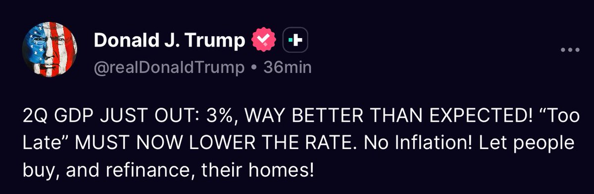 🇺🇲 PRESIDENT TRUMP JUST SAID FED CHAIR JEROME POWELL MUST LOWER RATE NOW.