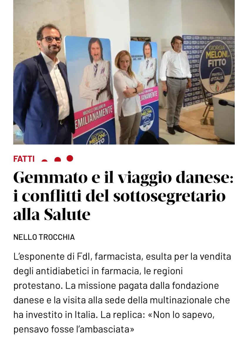 Il Viceministro in pectore della #Salute,il #farmacista e socio di clinica privata #MarcelloGemmato,ottiene per la categoria di vendere farmaci fino ad ora distribuiti solo dagli ospedali e pagati quasi a metà prezzo dalle regioni,come gli #antidiabetici gliptine e glifozine. 1/2