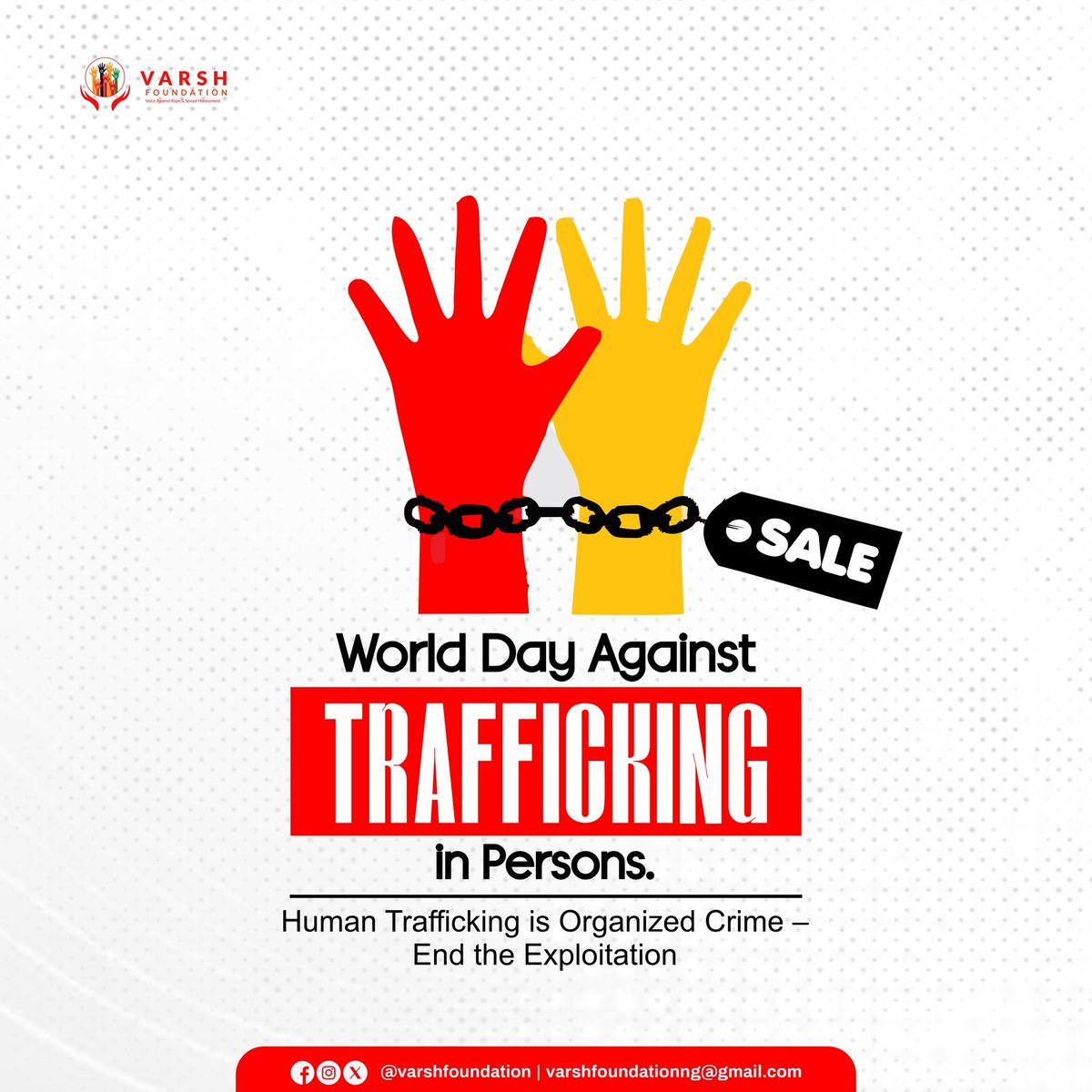 On this World Day Against Trafficking in Persons, VARSH Foundation Nigeria stands with survivors, frontline advocates and every voice demanding justice. ✊🏾

We must raise awareness, strengthen protections, and challenge the systems that allow exploitation to thrive.