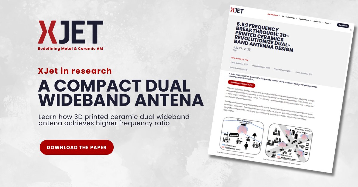 Excited to highlight a breakthrough: researchers have achieved a 6.5:1 frequency ratio using 3D‑printed ceramic components - a major leap for dual‑band antenna design in 5G and beyond using XJet’s advanced #NanoparticleJetting™
<a href="/IEEEorg/">IEEE</a> 
#3DPrinting #NanoParticleJetting