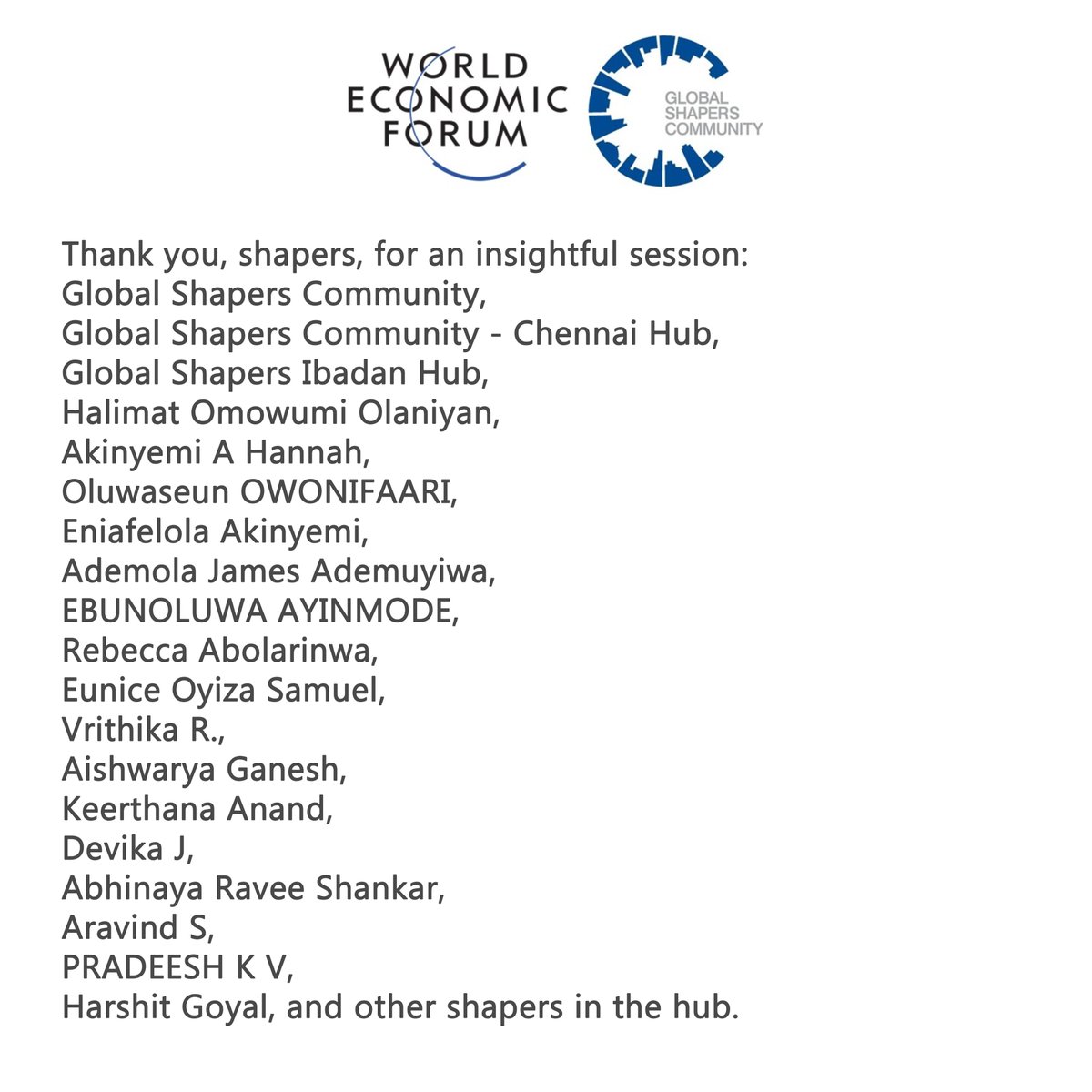 🌿Thrilled to join the Global Shapers Community, by World Economic Forum with a powerful message — "As young people, we should not let our bounded thoughts limit our steps... should join our hands for a great cause ahead"