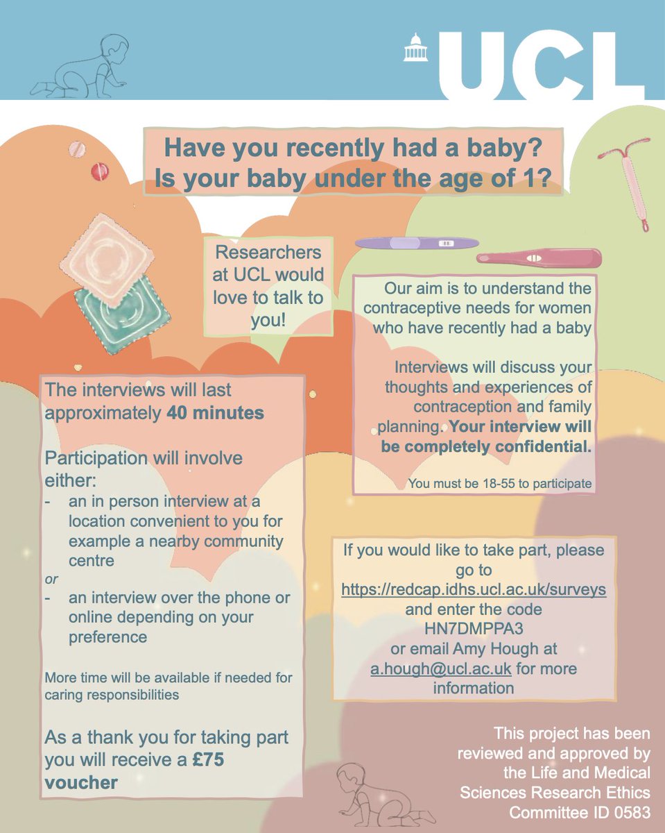 Have you had a baby within the last year? We're working with researchers at UCL who want to understand the contraceptive needs of people who have recently had a baby.